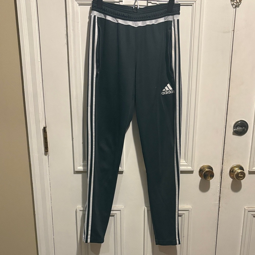 Adidas Men’s Dark Gray Sweatpants with White Accents